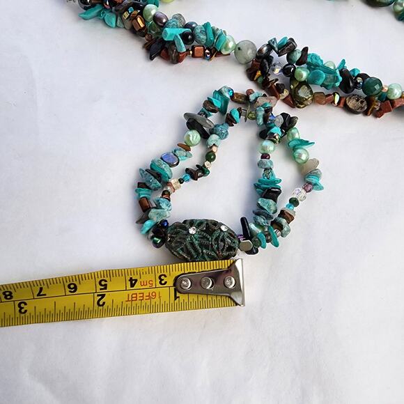 Handmade Artisan Genuine Turquoise Blue pearl Chrysacolla boho beach necklace - Picture 6 of 12